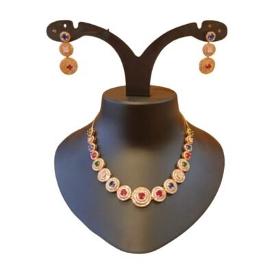 Multi-Colored Pear Drop Necklace Set (Rose-Gold)