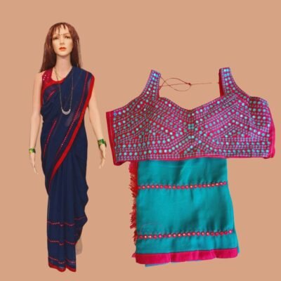 Designer Semi Georgette Saree sleeveless blouse