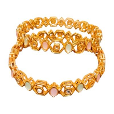 Elegant Gold-Toned Bangles with Pearl Stones