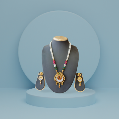 Traditional Pearl & Kundan Pendant Set