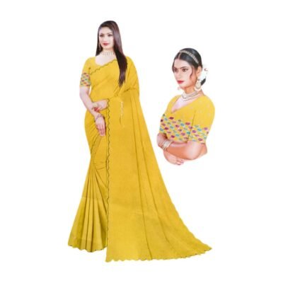 Georgette Plain Saree with Border Lace