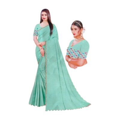 Georgette Plain Saree with Border Lace