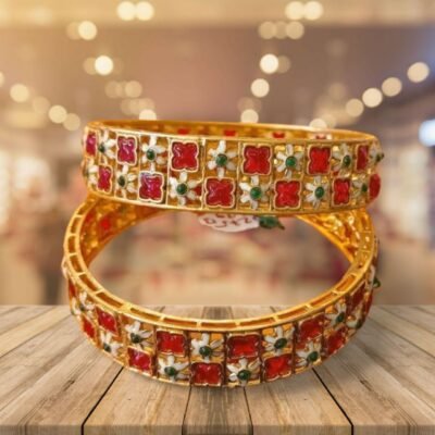 Premium Ruby Meena Flower Bangle